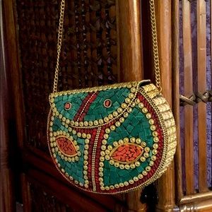 A colorful Gold Metal Party bag, Indian design